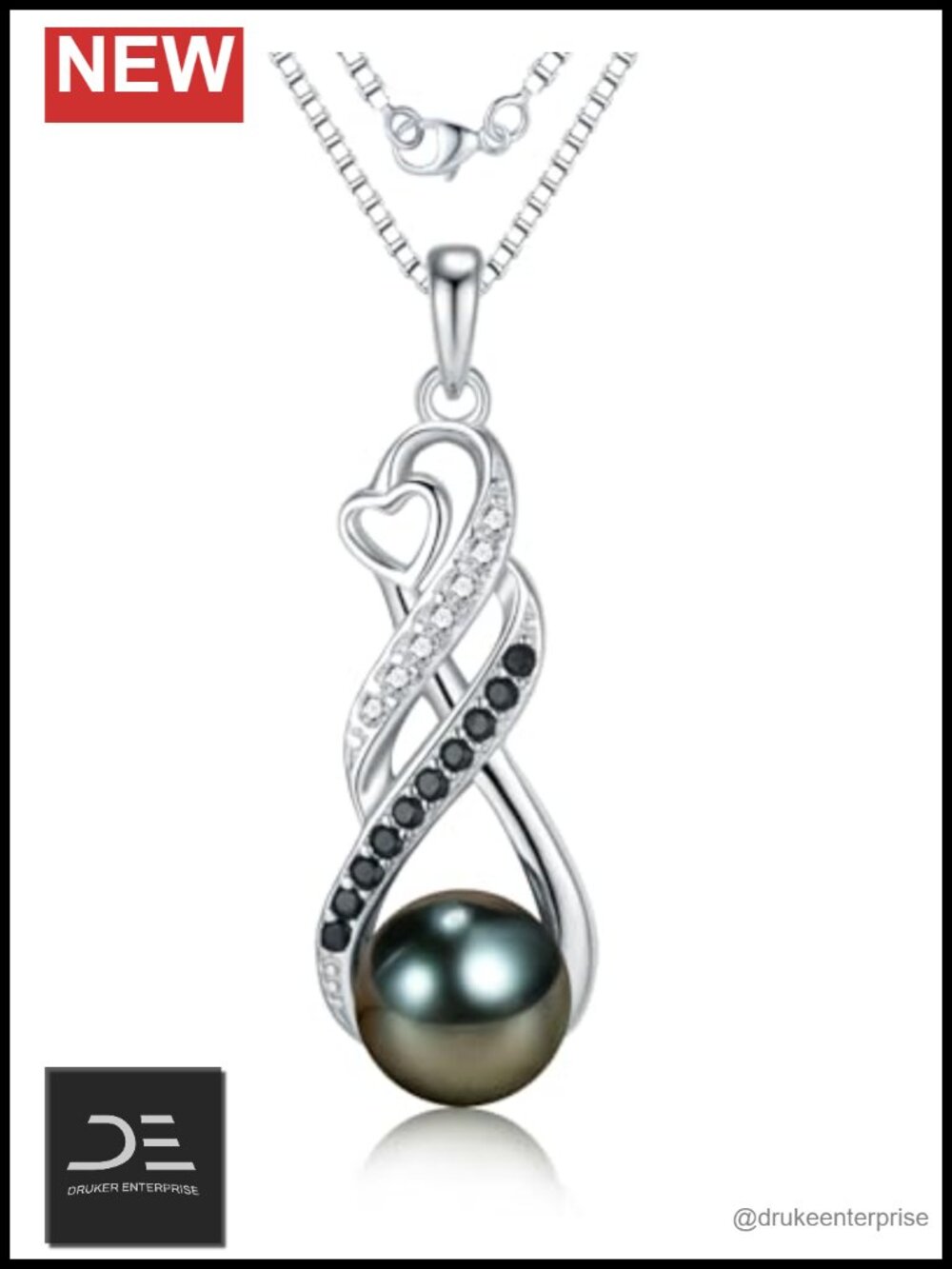 Tahitian Black Pearl Pendant Necklace 18K Gold Plated 925 Sterling Silver
